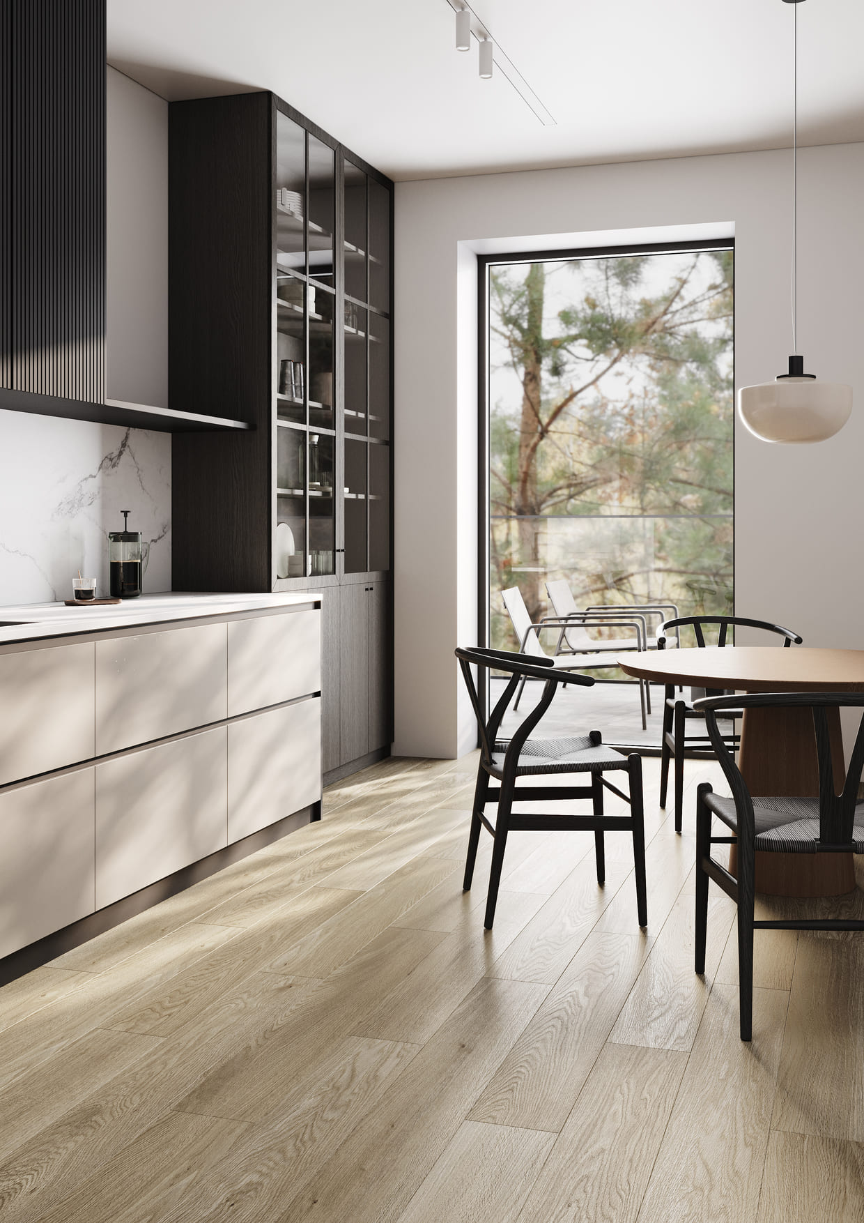 Кварцвиниловый SPC ламинат Fargo Bevel Дуб Кремовый 50-2123-44 1220×182×6 фото в интерьере